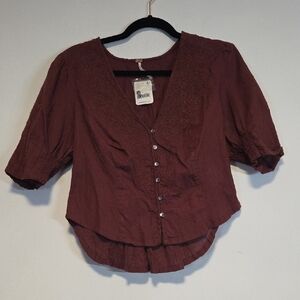 Elegant Burgundy Button-Front Blouse